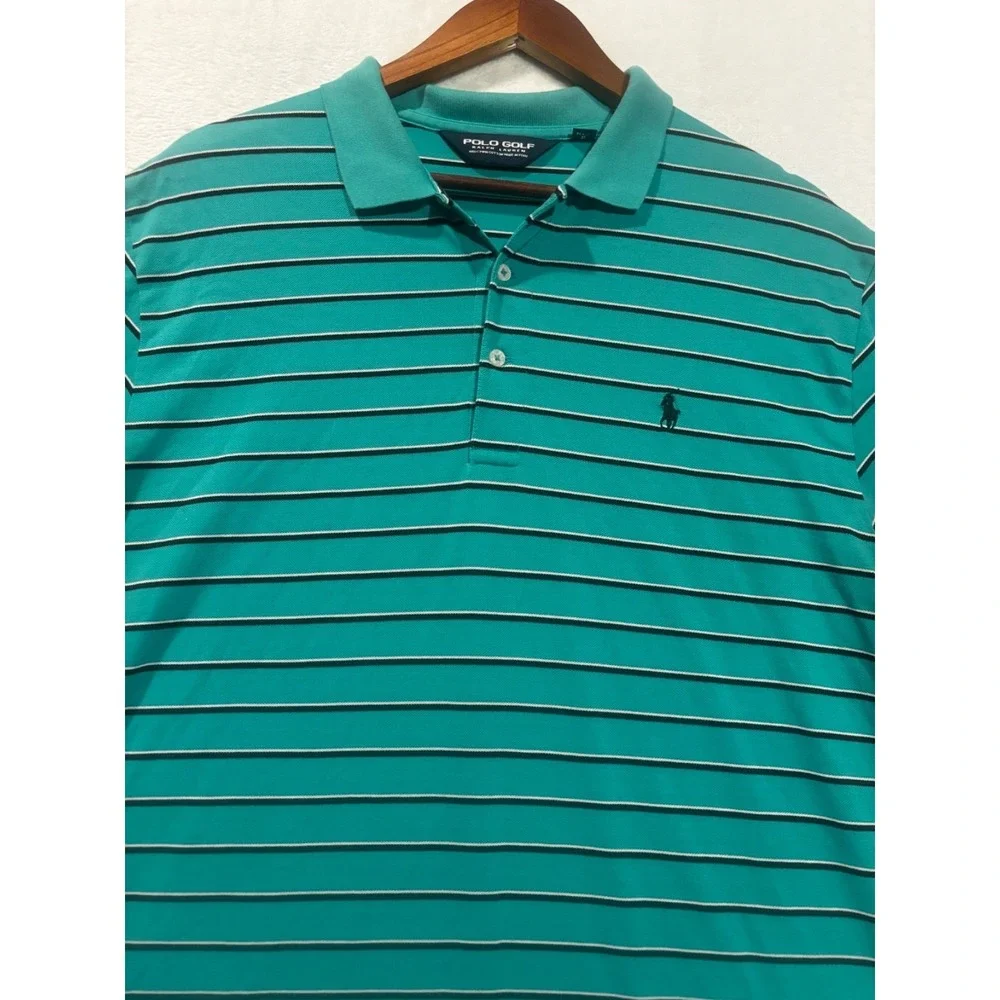 Polo Golf Ralph Lauren Collared Shirt Teal Striped Pima Cotton Large Thrashed